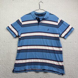 Nautica Striped Polo Deck Shirt Light Blue / White / Red Men Sz  M Preppy Sail